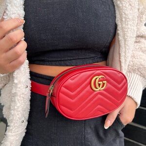 Gucci GG Marmont red matelassé leather with aged gold-toned hardware